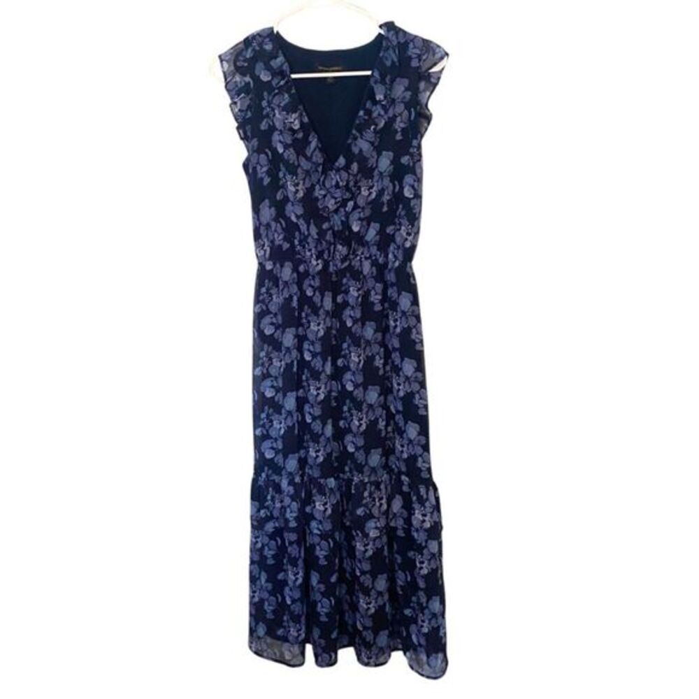 Banana Republic | Blue Floral Flutter Tiered Midi Dress Tiered Sleeveless V Neck